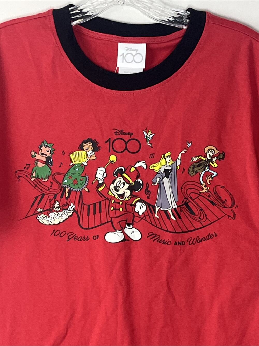 Disney Ringer T Shirt XS Red 100 Years of Music & Wonder Mickey's Band Box Lunch